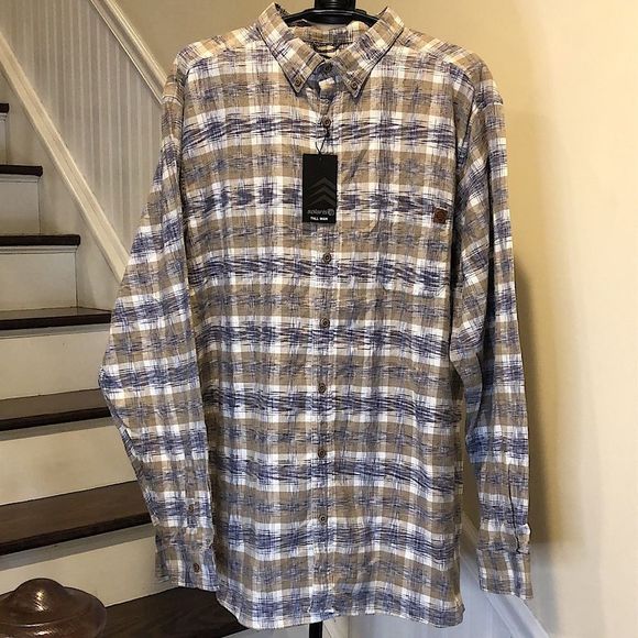 SOLARIS Mens Khaki Navy Blue Graphic Button Down Long Sleeve Shirt Sz 3XLT NWT - Picture 11 of 11